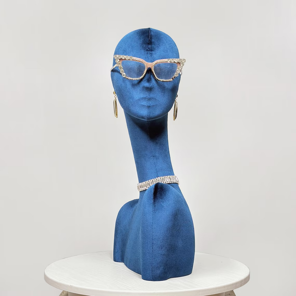 JELIMATE Rose Red Velvet Mannequin Head - Jewelry Display Stand with Pierced Ears