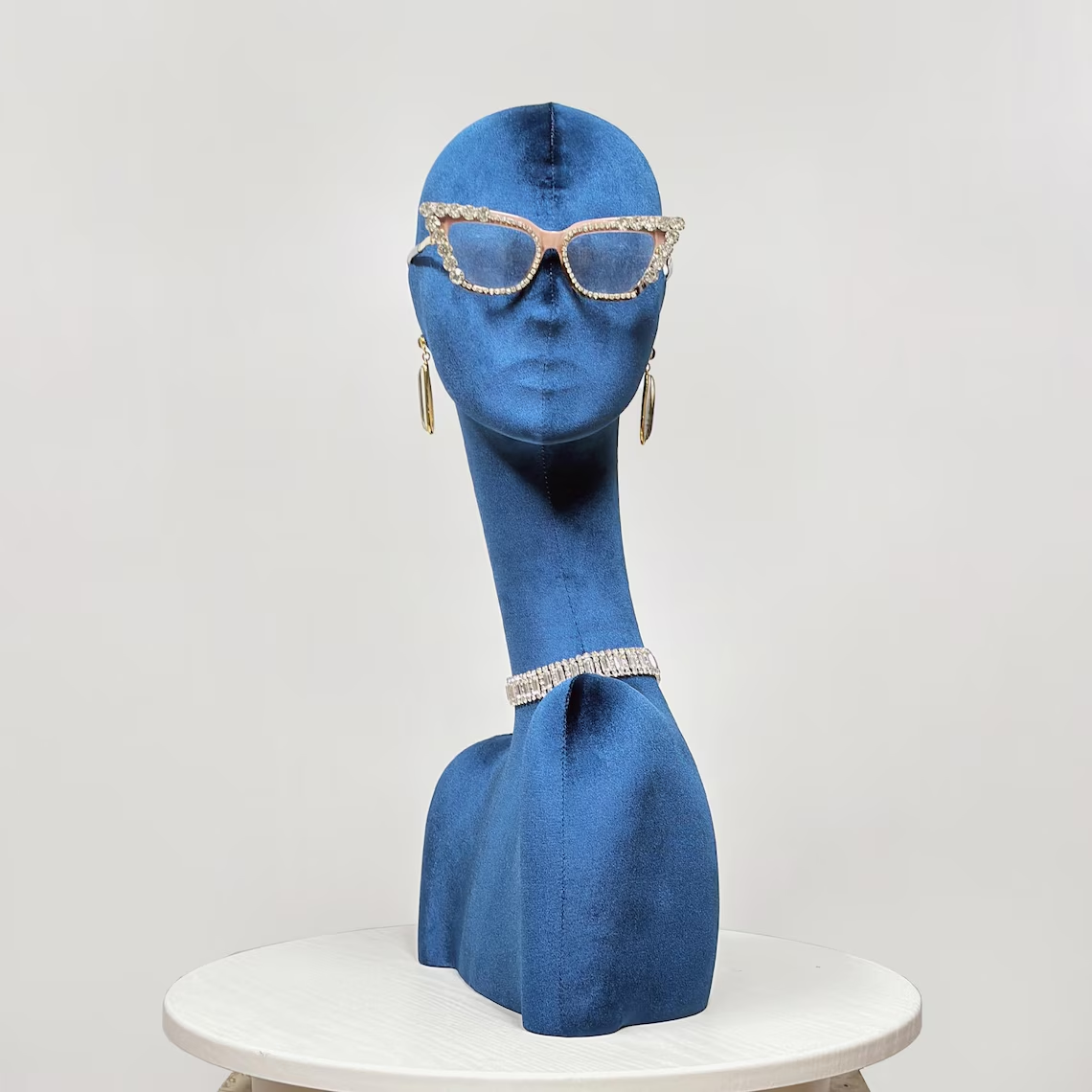 JELIMATE Rose Red Velvet Mannequin Head - Jewelry Display Stand with Pierced Ears