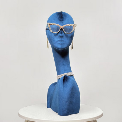 JELIMATE Rose Red Velvet Mannequin Head - Jewelry Display Stand with Pierced Ears