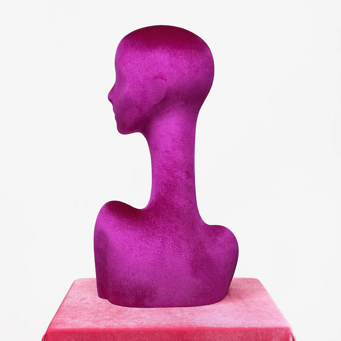 JELIMATE Rose Red Velvet Mannequin Head - Jewelry Display Stand with Pierced Ears