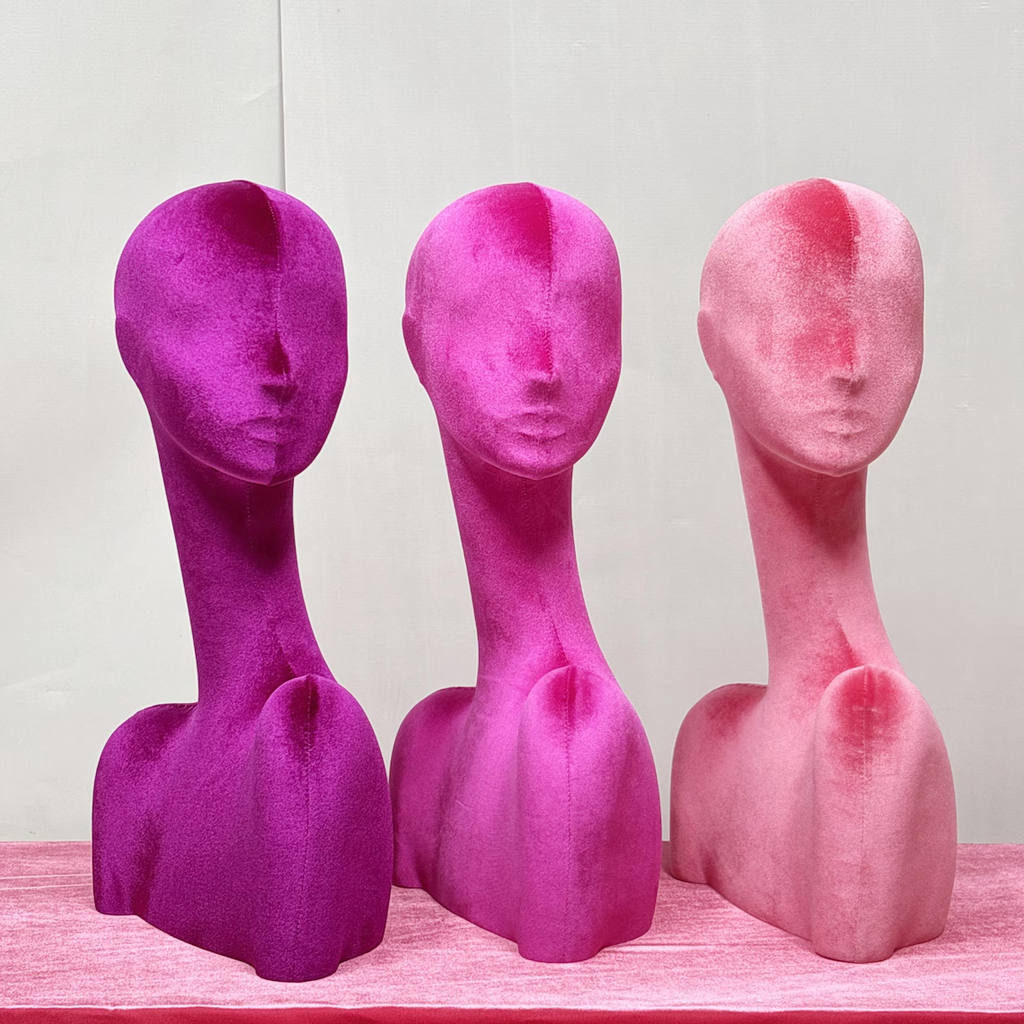 JELIMATE Rose Red Velvet Mannequin Head - Jewelry Display Stand with Pierced Ears