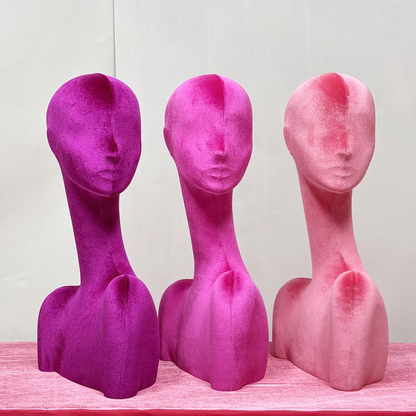 JELIMATE Rose Red Velvet Mannequin Head - Jewelry Display Stand with Pierced Ears