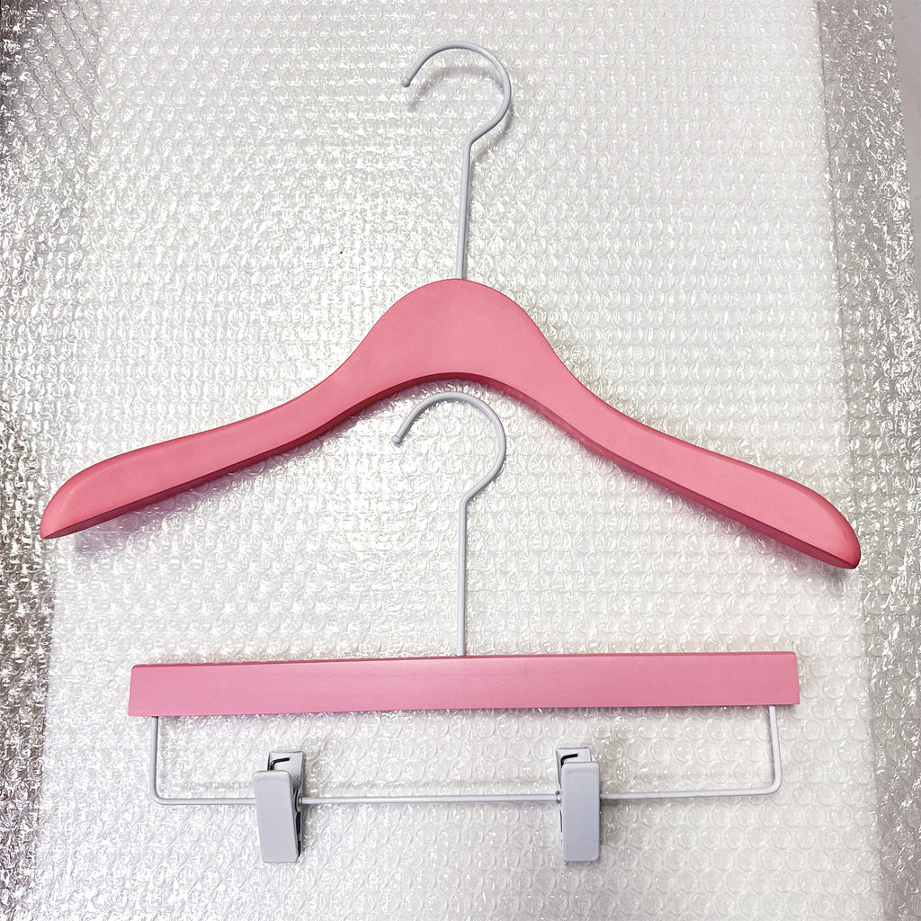Luxury Pink Wooden Hanger with Non-Slip Clips