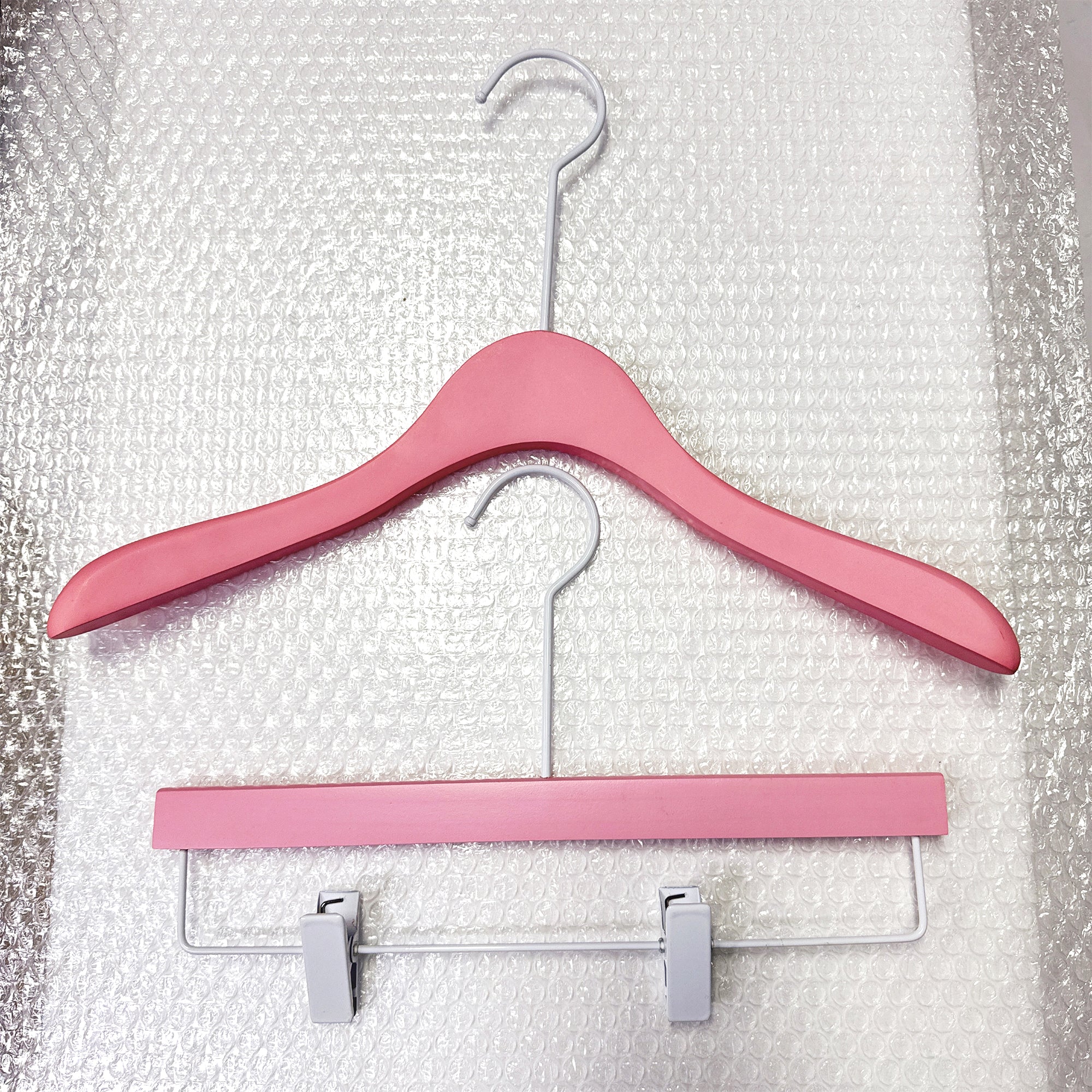 Luxury Pink Wooden Hanger with Non-Slip Clips