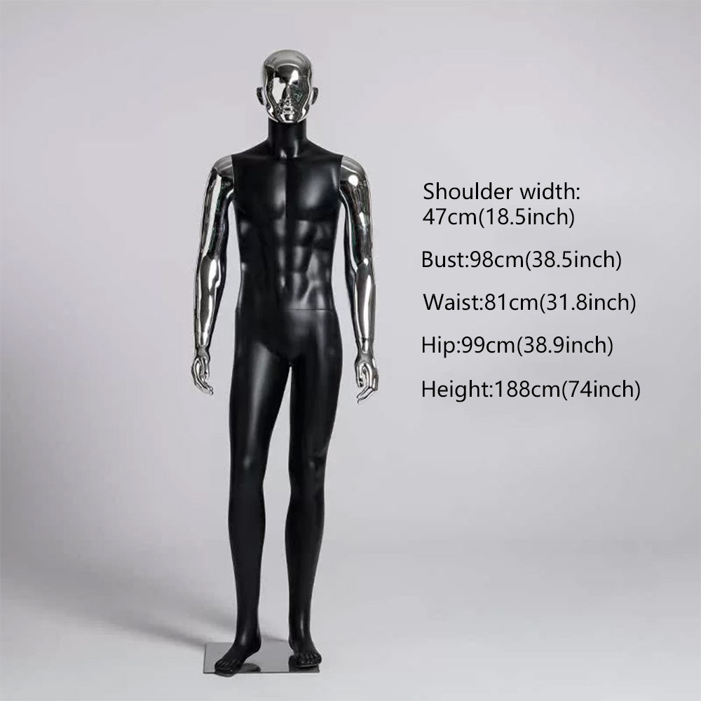JELIMATE Matte Black Muscular Male Mannequin, Gold/Silver for Menswear Store Display