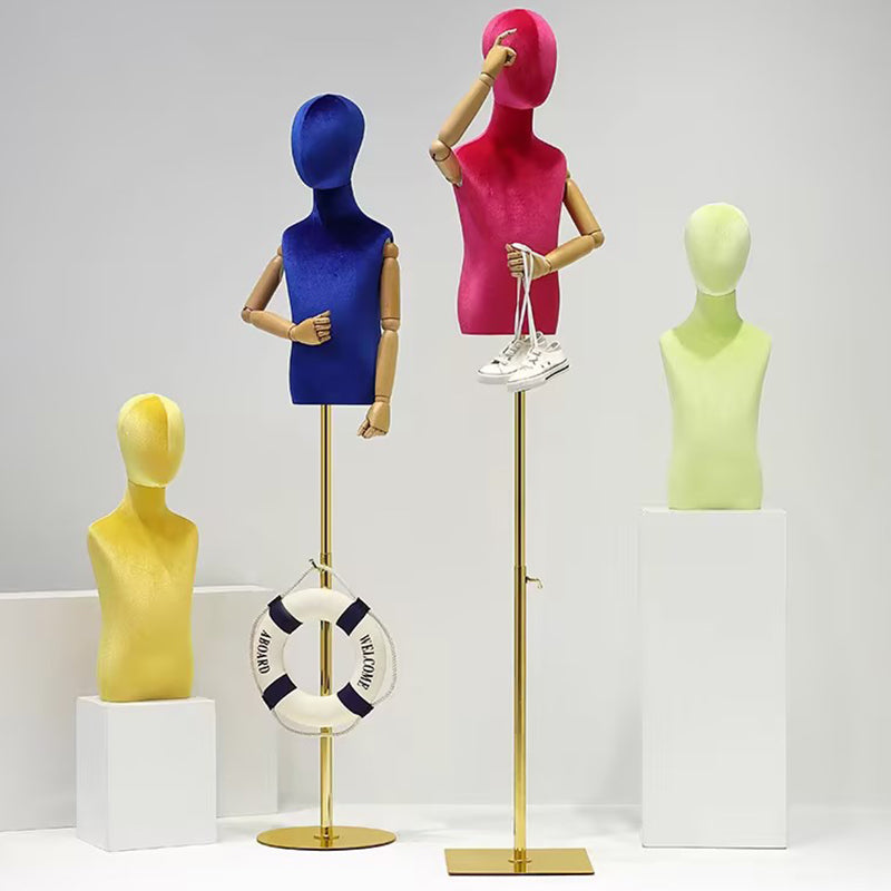 Jelimate Child Half Body Mannequin, Colorful Velvet Torso With Wooden Arms, Window Display Kid Model