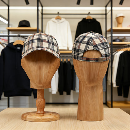 Wood Grain Mannequin Head Display Stand - Tabletop Hat Wig Holder for Retail Stores & Closet Organization
