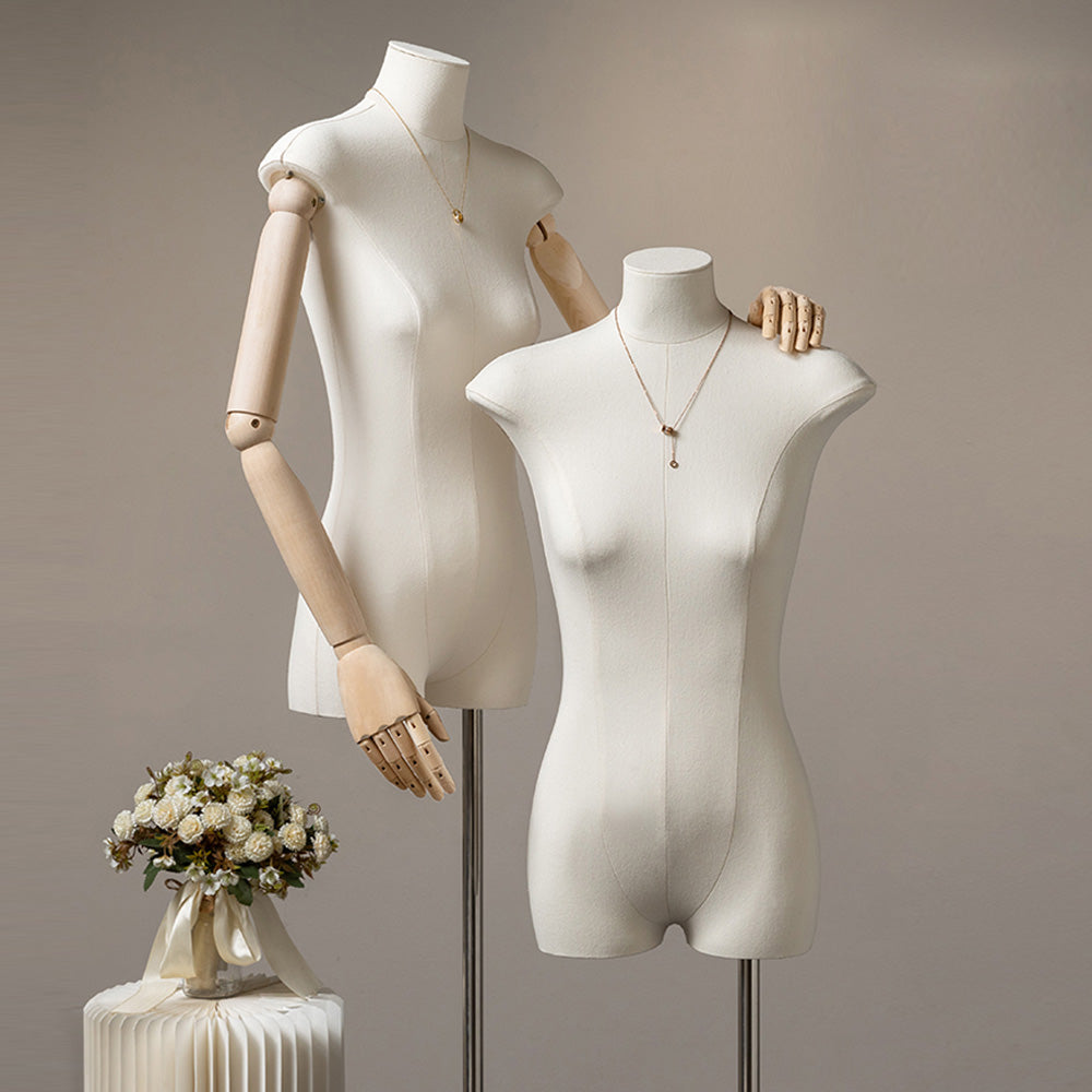 Jelimate Female Mannequin Torso with Head & Wooden Arms | Half Body Dress Form for Clothing Display