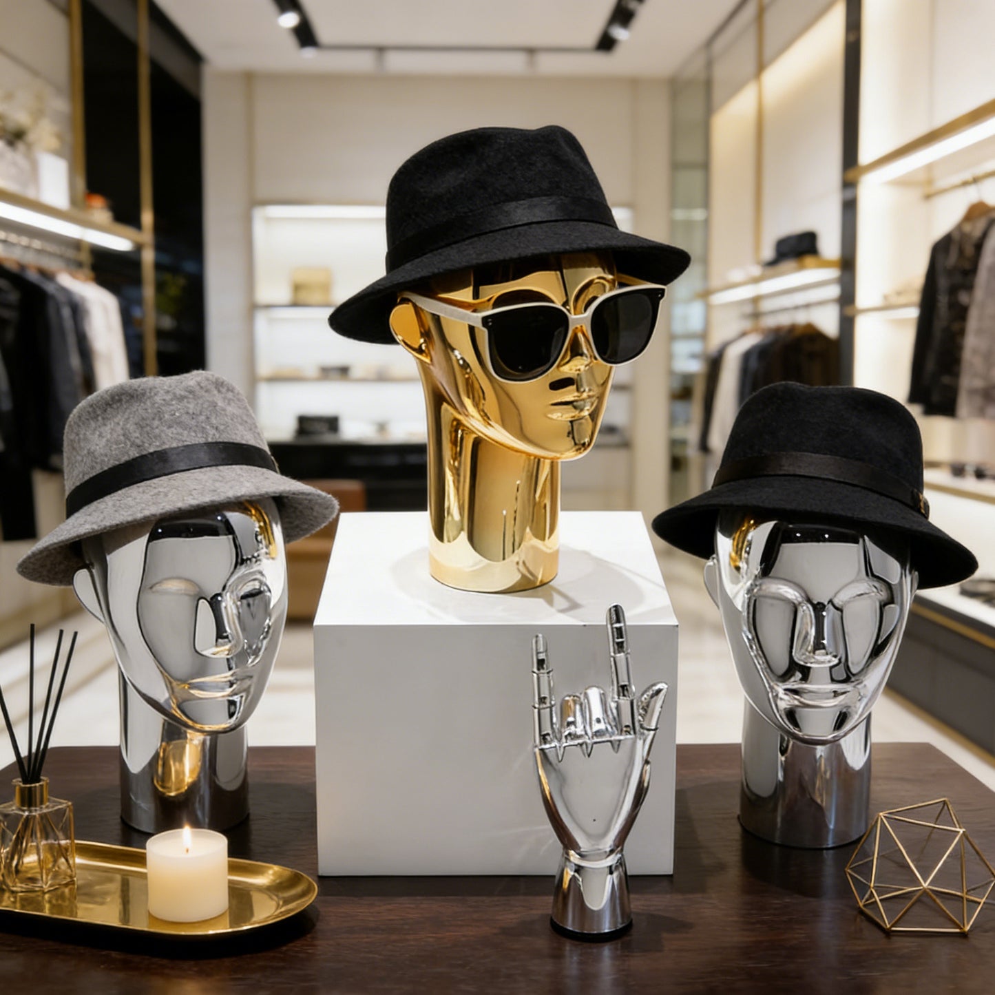 Premium Electroplated Mannequin Head Display Stand - Luxury Wig Hat Glasses Jewelry Holder