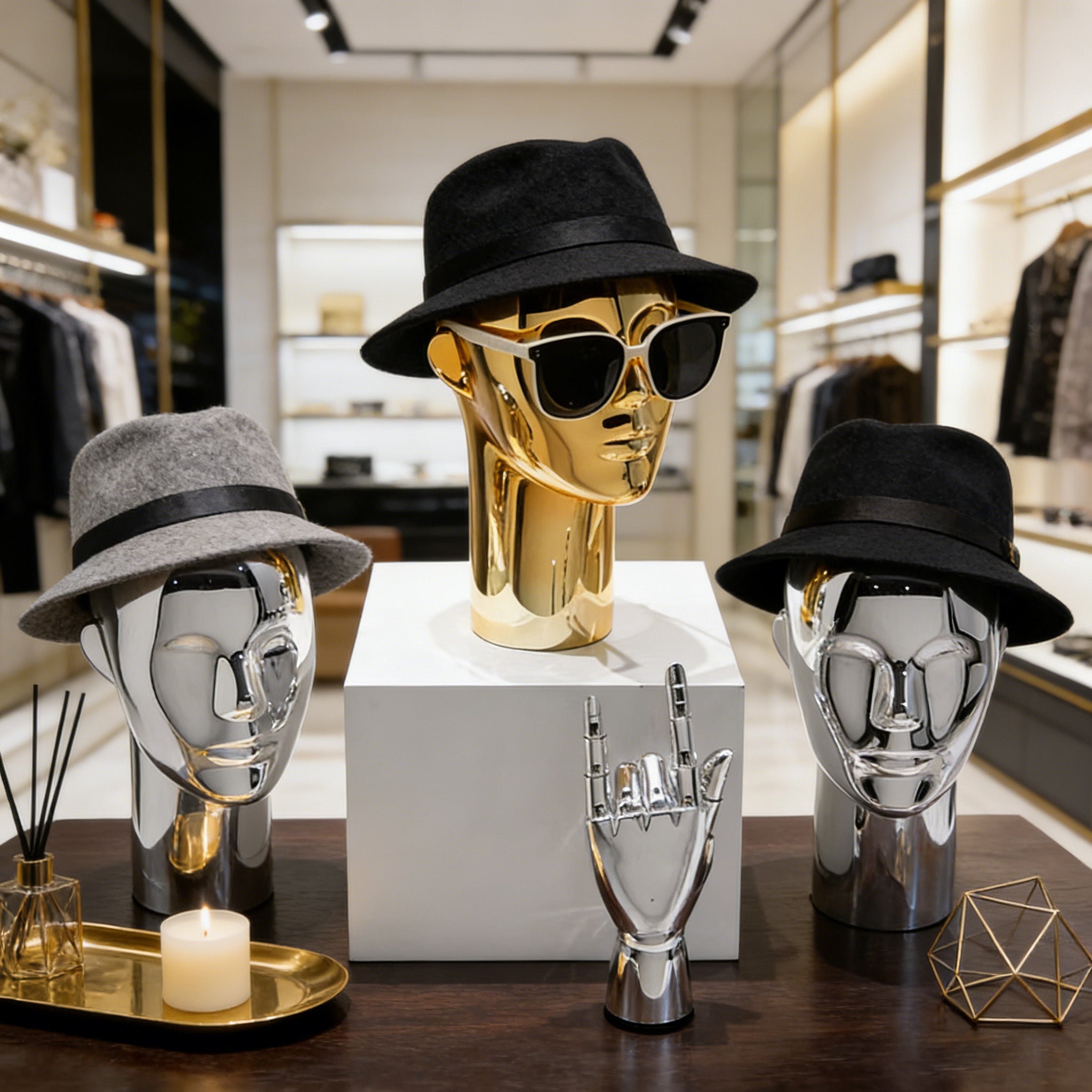 Premium Electroplated Mannequin Head Display Stand - Luxury Wig Hat Glasses Jewelry Holder