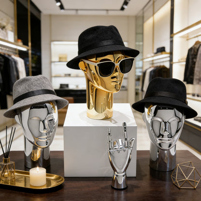Premium Electroplated Mannequin Head Display Stand - Luxury Wig Hat Glasses Jewelry Holder