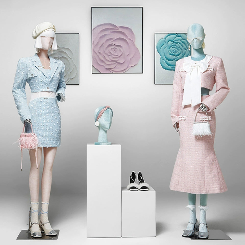 Jelimate Luxury Female Full Body Half Body Velvet Mannequin,Female Mannequin Torso With Silver Arms,Clothing Store Female Display Mannequin Dress Form,Dress Coat Suit Shirt Clothes Display Mannequin