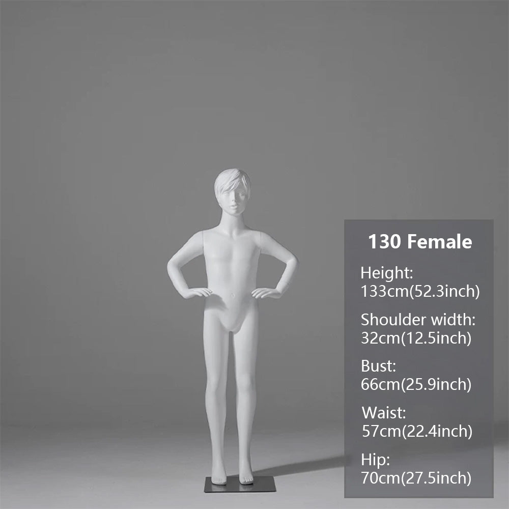 JELIMATE Child & Teen Full Body Mannequin with Face | Matte White Kids Display