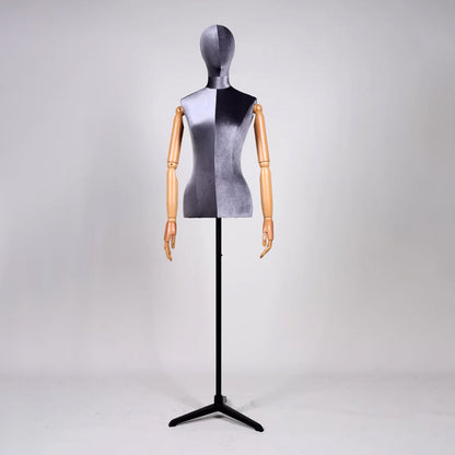 Premium Velvet Female Mannequin Torso with Articulated Mechanical Arms – Two-Tone Luxury Dress Form for Bridal & Boutique Display