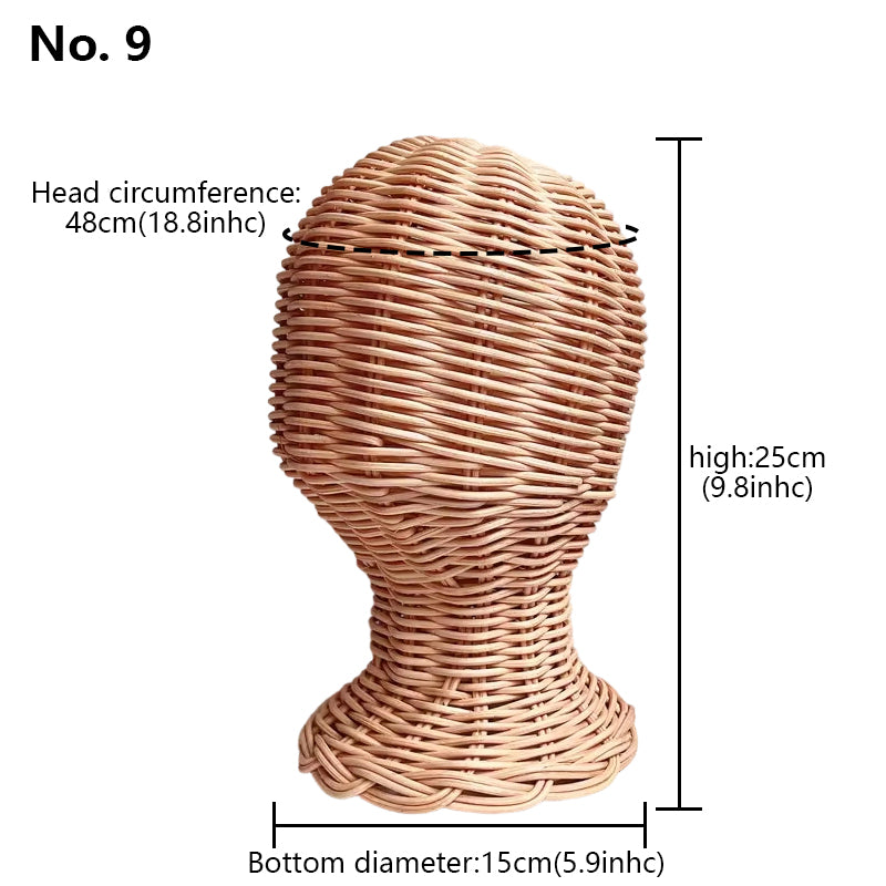 Handwoven Rattan Head Mannequin - Natural Woven Hat & Wig Display