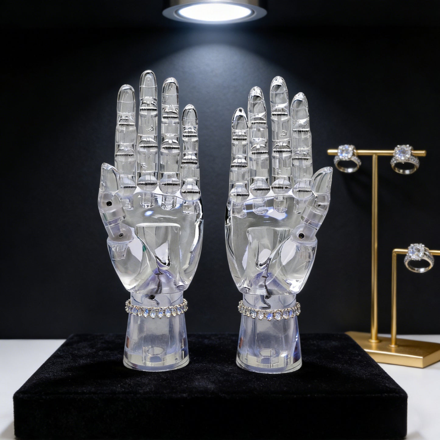 JELIMATE Clear Hand Mannequin Display Stand Articulated Joints Jewelry Ring Holder
