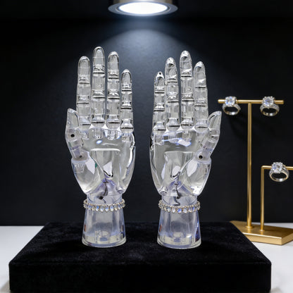 JELIMATE Clear Hand Mannequin Display Stand Articulated Joints Jewelry Ring Holder
