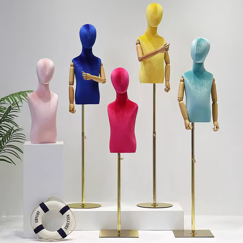 Jelimate Child Half Body Mannequin, Colorful Velvet Torso With Wooden Arms, Window Display Kid Model
