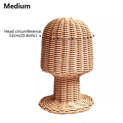 Handwoven Rattan Head Mannequin - Natural Woven Hat & Wig Display