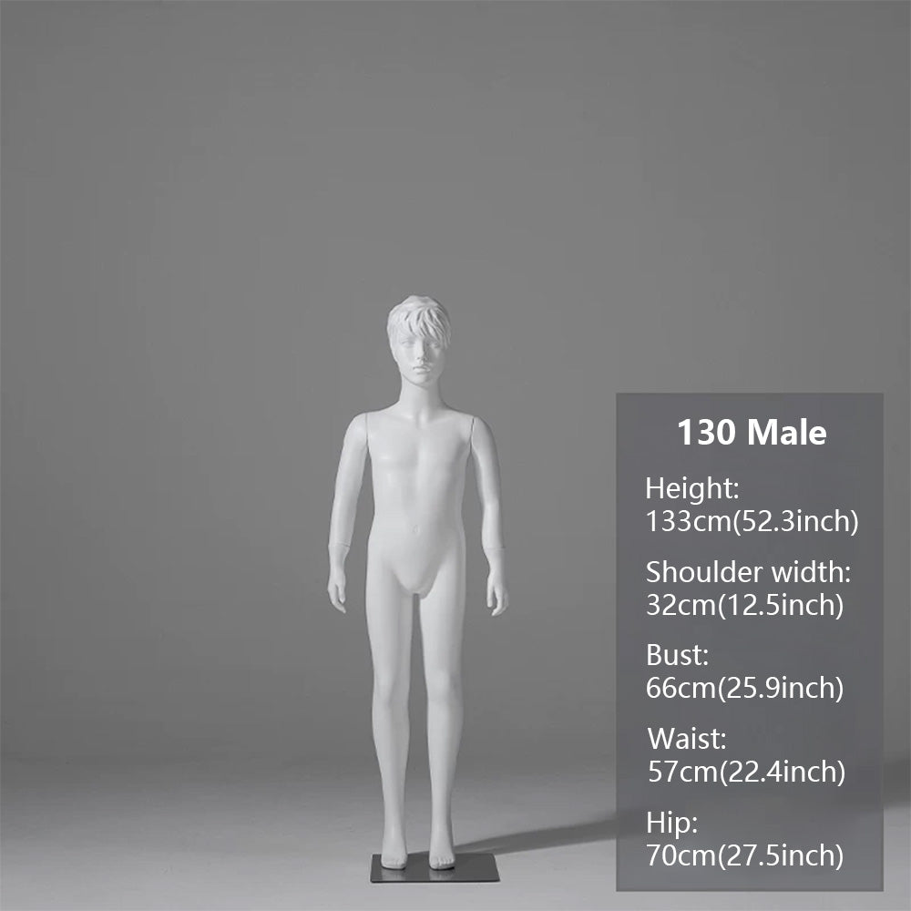 JELIMATE Child & Teen Full Body Mannequin with Face | Matte White Kids Display