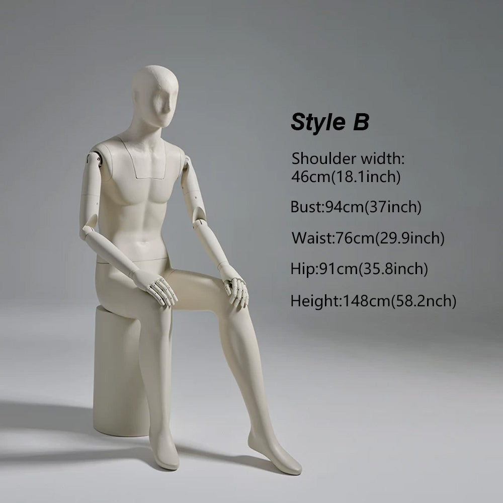 Premium Male Mannequin Full Body with Face - Standing & Seated Pose Retail Display for Boutique