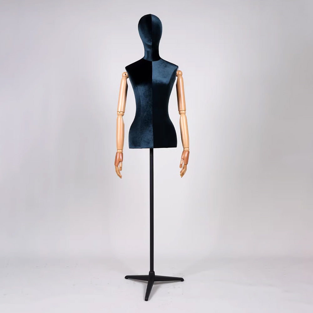 Premium Velvet Female Mannequin Torso with Articulated Mechanical Arms – Two-Tone Luxury Dress Form for Bridal & Boutique Display