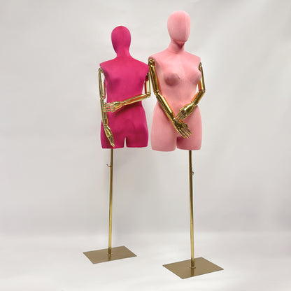 Jelimate Luxury Female Plus Size Mannequin With Gold Arms,Colorful Suede Dress Form Mannequin Torso Display Dress Form,Plus Size Dress Form Clothing Display Model