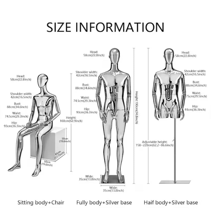 JELIMATE Luxury Mirror Mannequin (Silver & Gold) | Male Full Body Display Mode