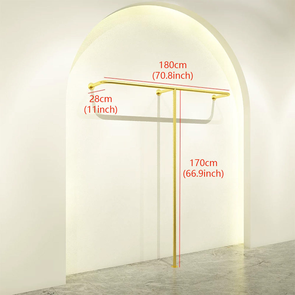 JELIMATE Wall-Mounted Gold Garment Display Rack for Boutique Clothing Store, Space-Saving