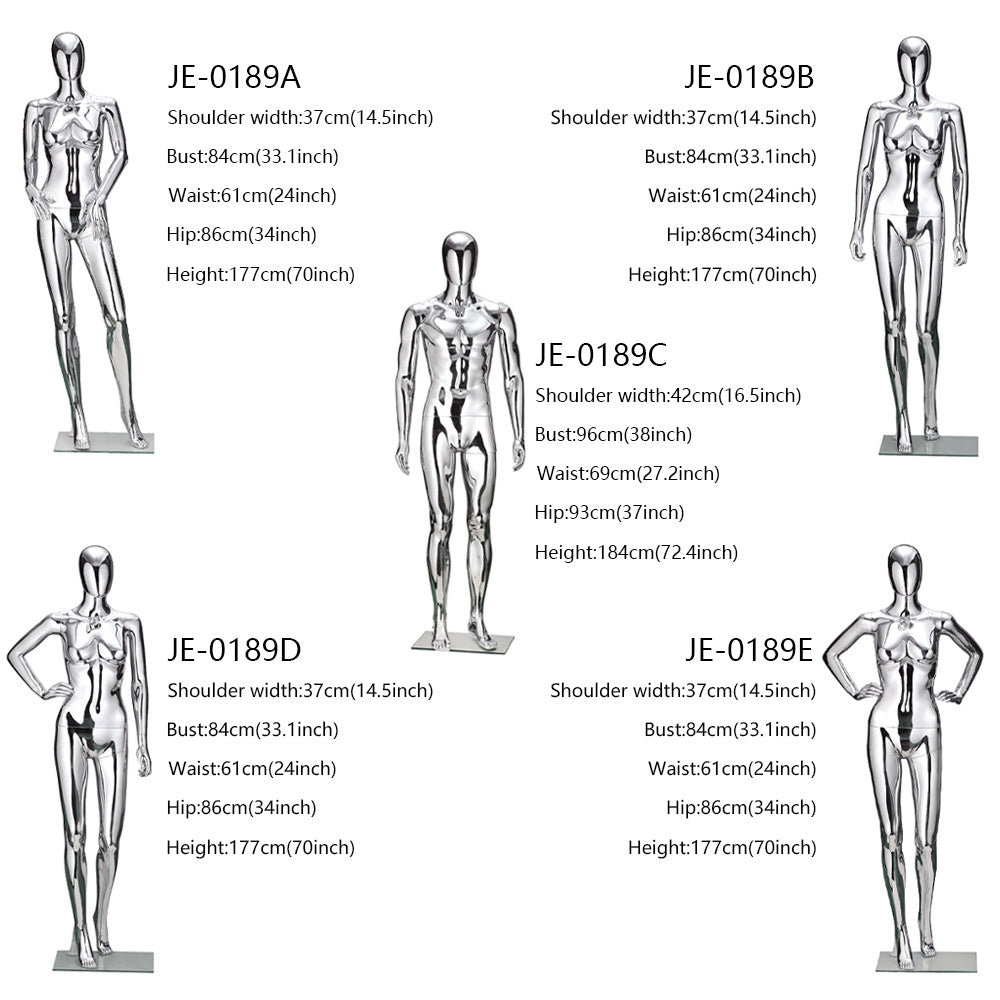JELIMATE Mirror Silver Plated Full Body Mannequin | Fashion Boutique & Window
