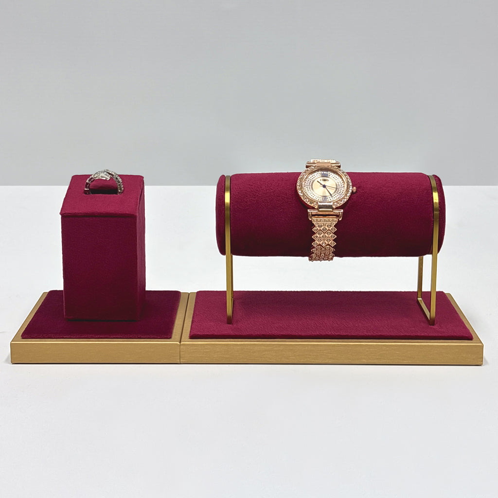Jelimate Red Velvet Jewelry Display Stand – Watch, Bracelet & Ring Organizer for Home or Store Use