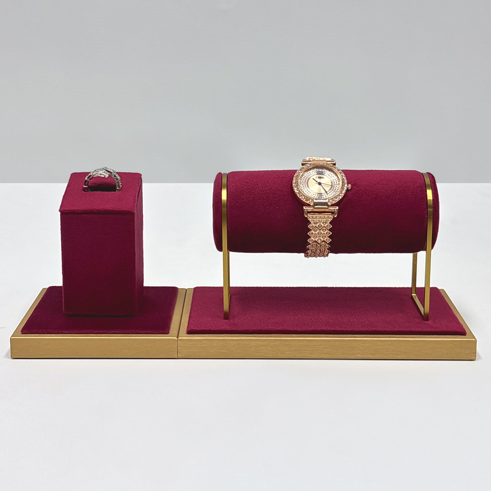 Jelimate Red Velvet Jewelry Display Stand – Watch, Bracelet & Ring Organizer for Home or Store Use