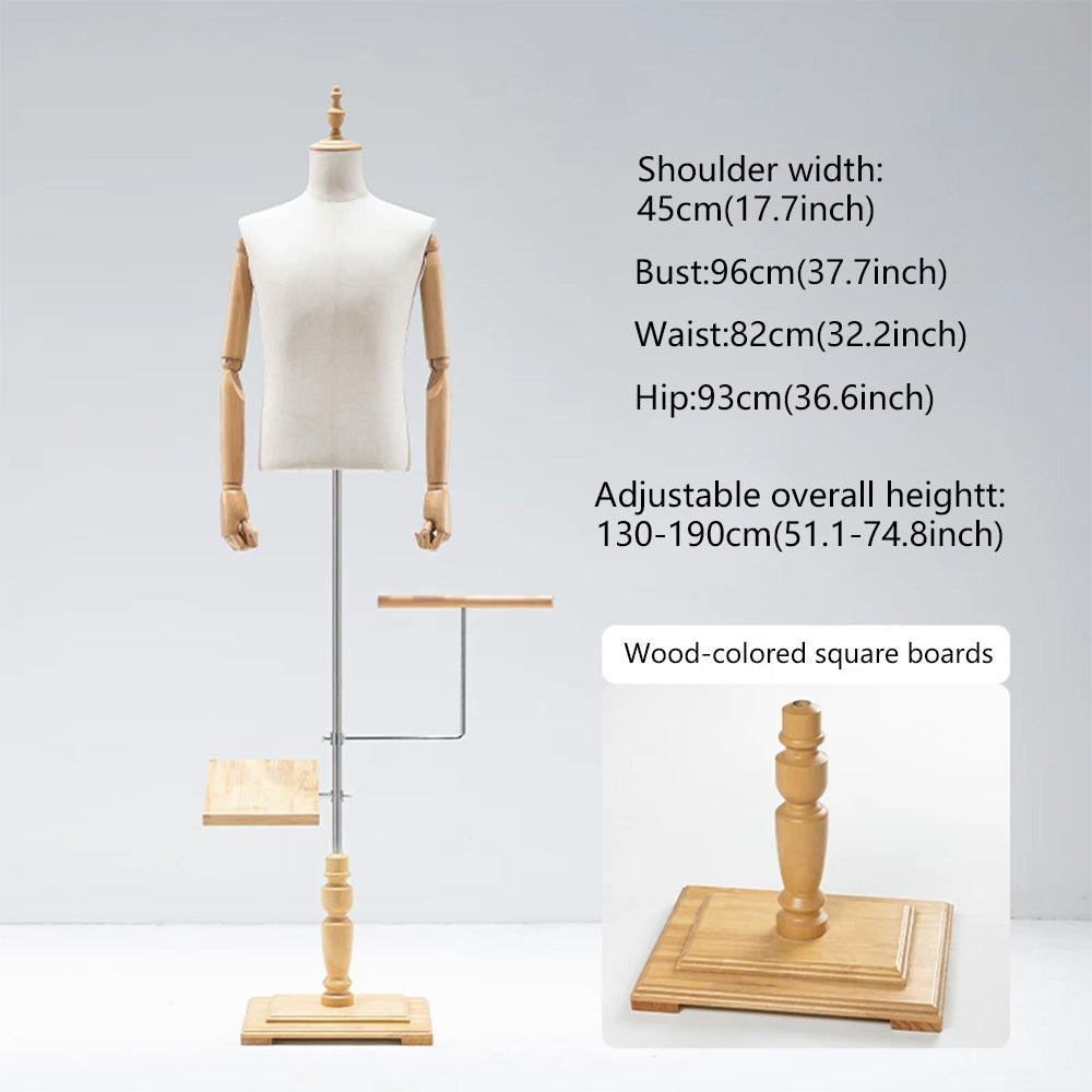 JELIMATE Male Mannequin Torso with Articulated Wooden Arms & Full Suit Display Stand