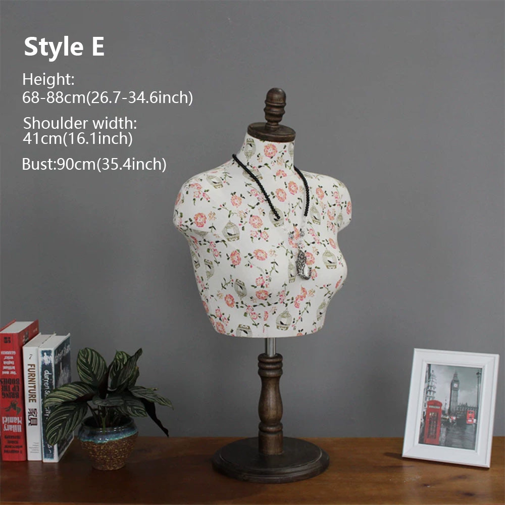 Premium Plus Size Lingerie Display Mannequin - Adjustable Height Torso with Vintage Wood Cap
