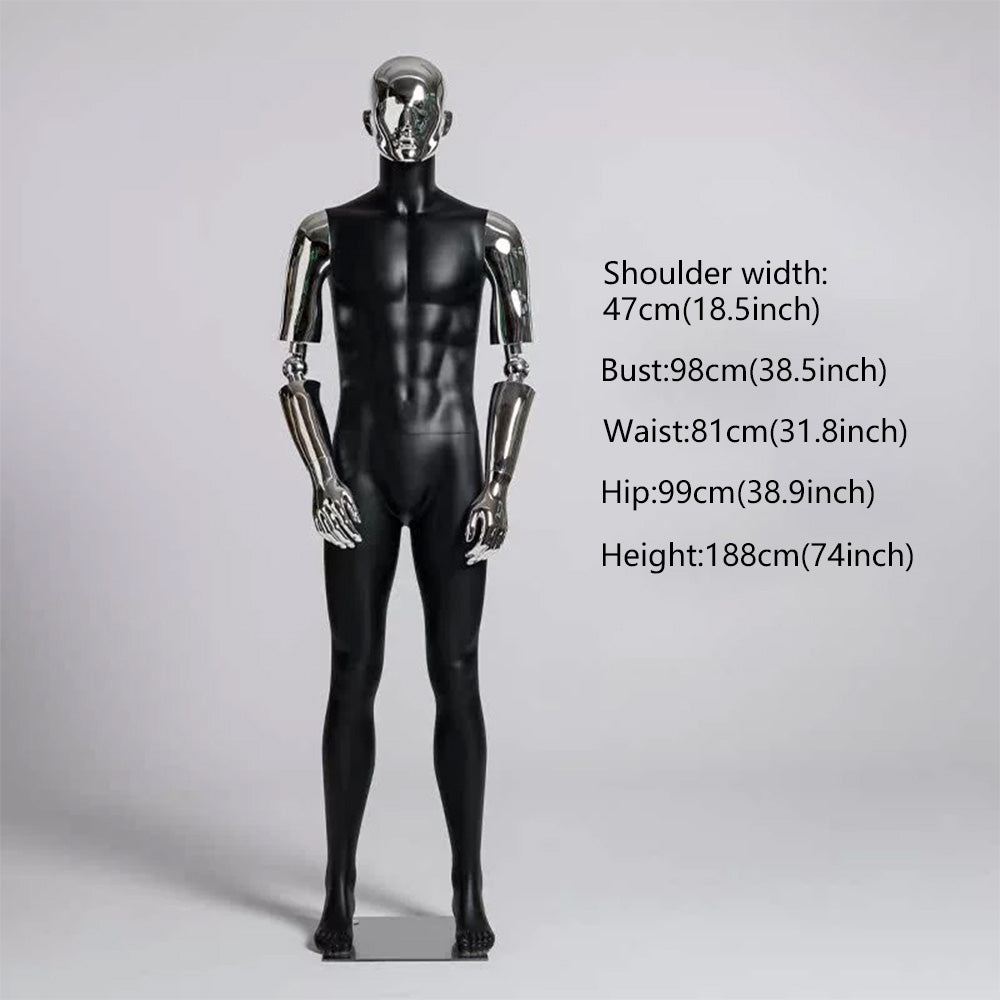 JELIMATE Matte Black Muscular Male Mannequin, Gold/Silver for Menswear Store Display