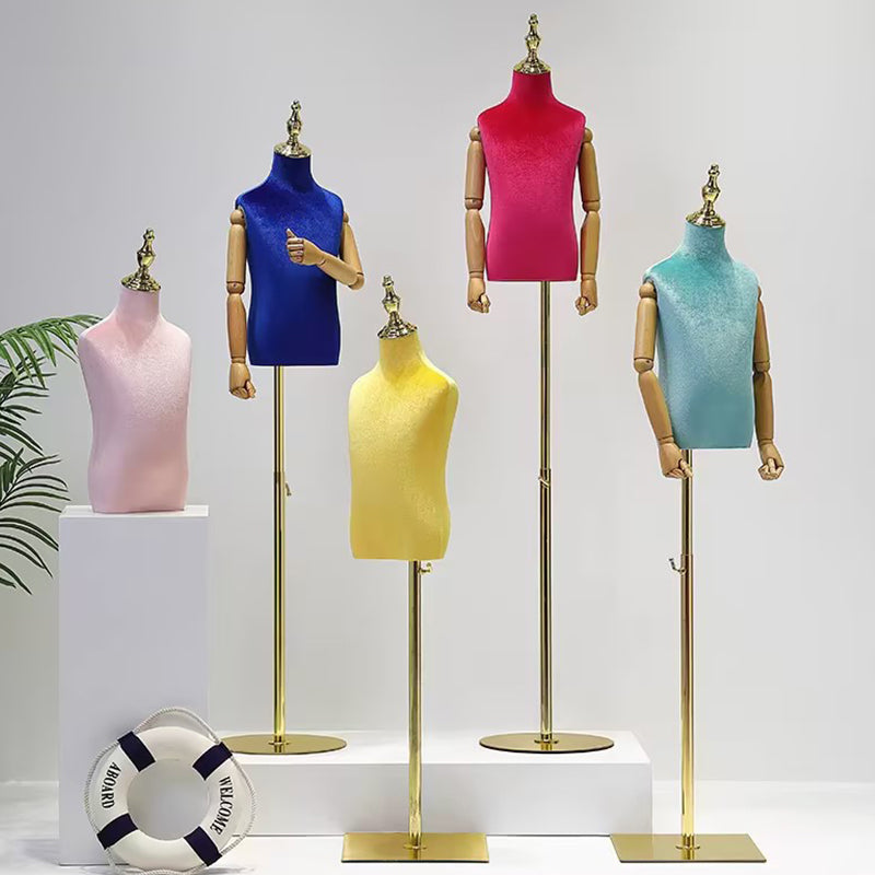 Jelimate Child Half Body Mannequin, Colorful Velvet Torso With Wooden Arms, Window Display Kid Model