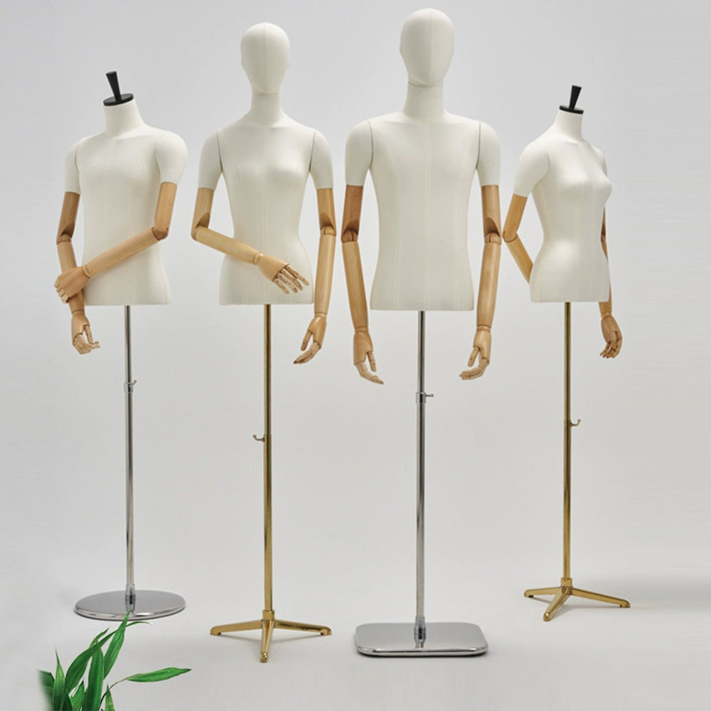 JELIMATE Male & Female Half Body Mannequin Torso with Movable Wooden Arms