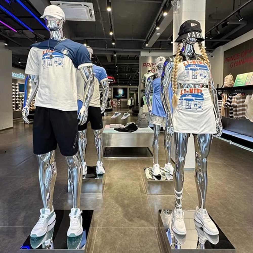 JELIMATE Mirror Silver Full Body Mannequin, Electroplated Male & Female Window Display