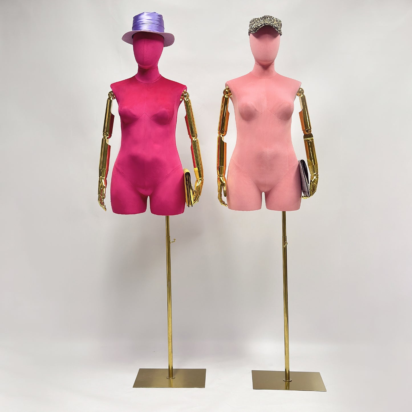 Jelimate Luxury Female Plus Size Mannequin With Gold Arms,Colorful Suede Dress Form Mannequin Torso Display Dress Form,Plus Size Dress Form Clothing Display Model