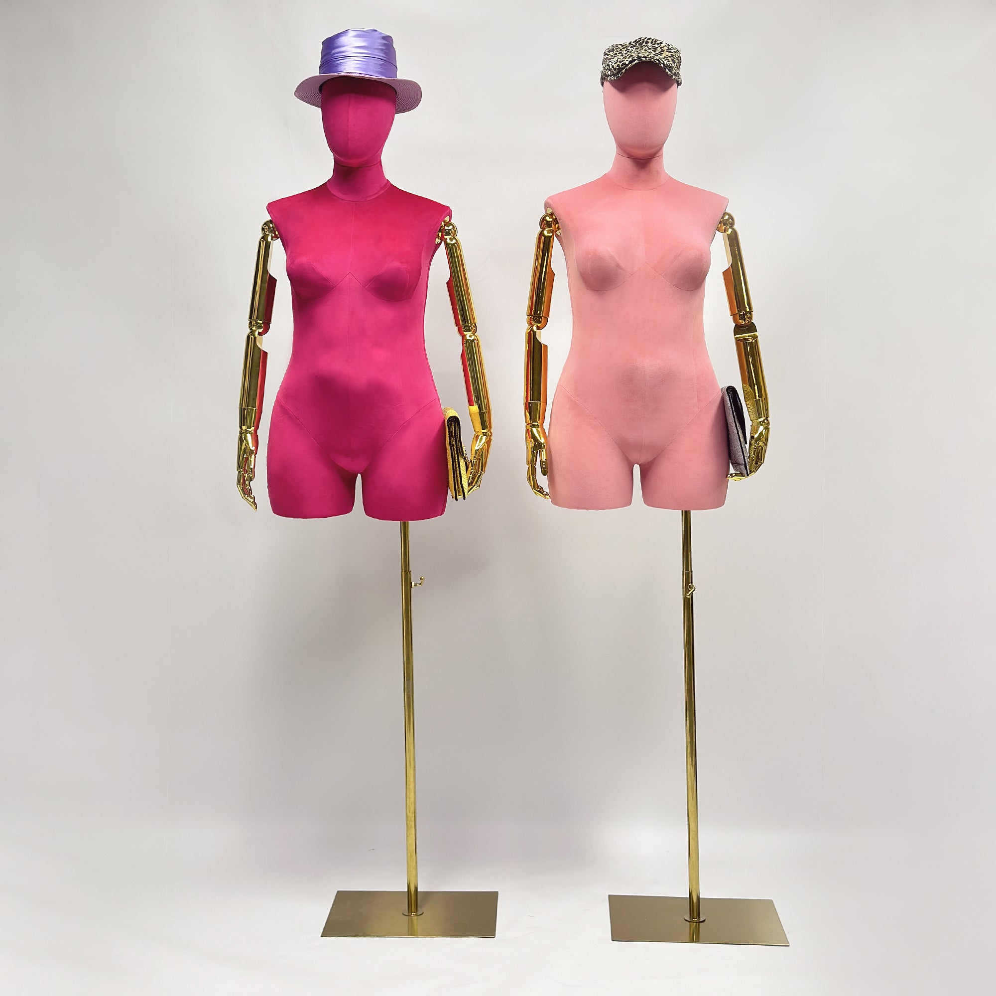 Jelimate Luxury Female Plus Size Mannequin With Gold Arms,Colorful Suede Dress Form Mannequin Torso Display Dress Form,Plus Size Dress Form Clothing Display Model