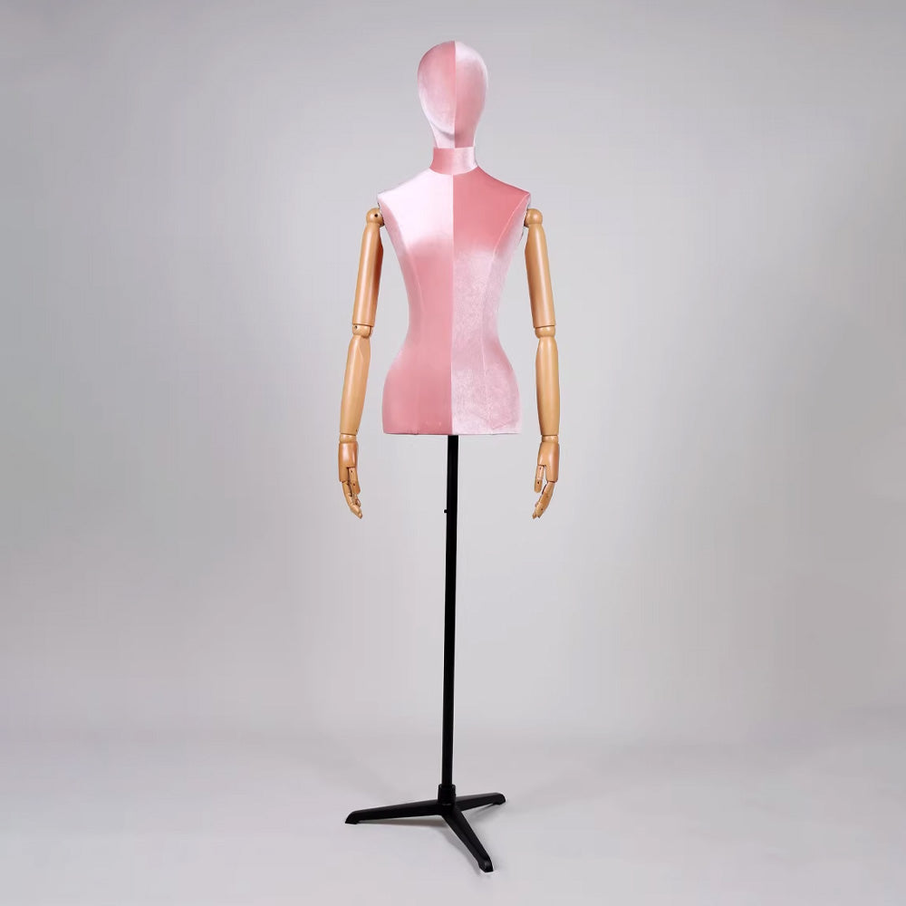 Premium Velvet Female Mannequin Torso with Articulated Mechanical Arms – Two-Tone Luxury Dress Form for Bridal & Boutique Display
