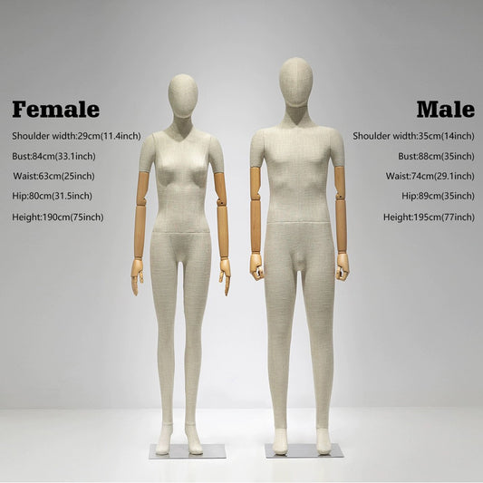 Luxury Grey Bamboo Linen Mannequin | Male & Female Full Body Display Model