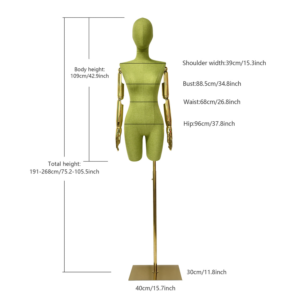 JELIMATE Linen Female Dress Form - Half Body Mannequin for Window Display
