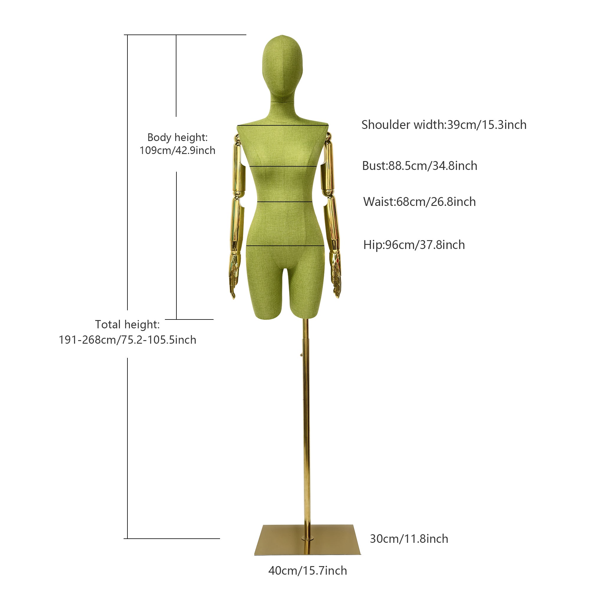JELIMATE Linen Female Dress Form - Half Body Mannequin for Window Display