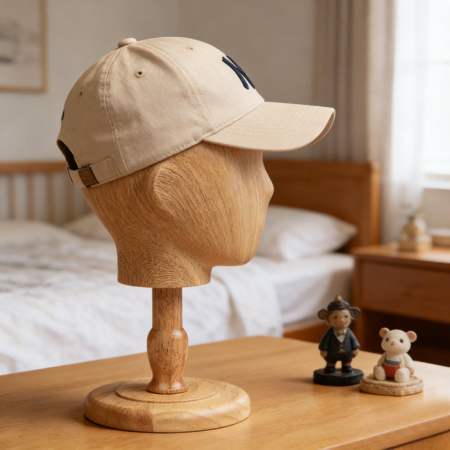 Wood Grain Mannequin Head Display Stand - Tabletop Hat Wig Holder for Retail Stores & Closet Organization