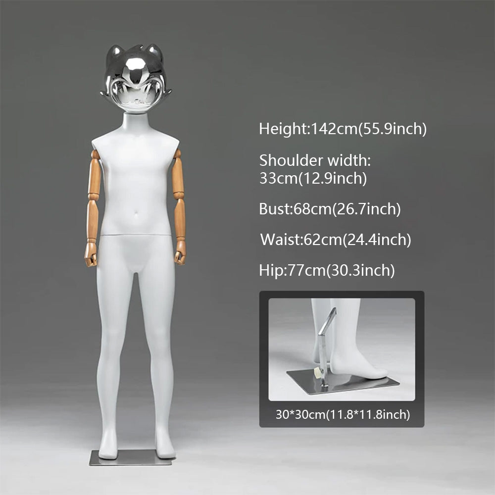 JELIMATE Kids Full Body Mannequin Chrome Anime Cat Head Children Clothing Display