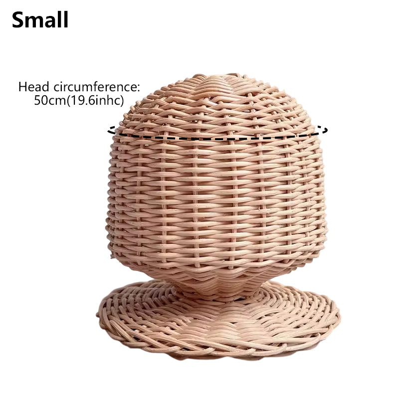 Handwoven Rattan Head Mannequin - Natural Woven Hat & Wig Display