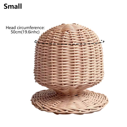 Handwoven Rattan Head Mannequin - Natural Woven Hat & Wig Display