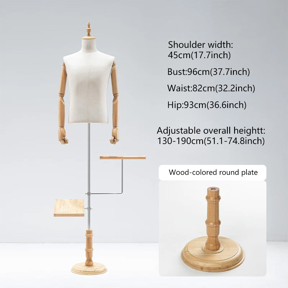 JELIMATE Male Mannequin Torso with Articulated Wooden Arms & Full Suit Display Stand