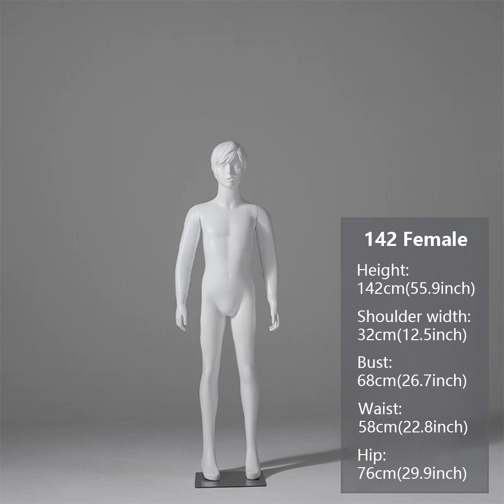 JELIMATE Child & Teen Full Body Mannequin with Face | Matte White Kids Display
